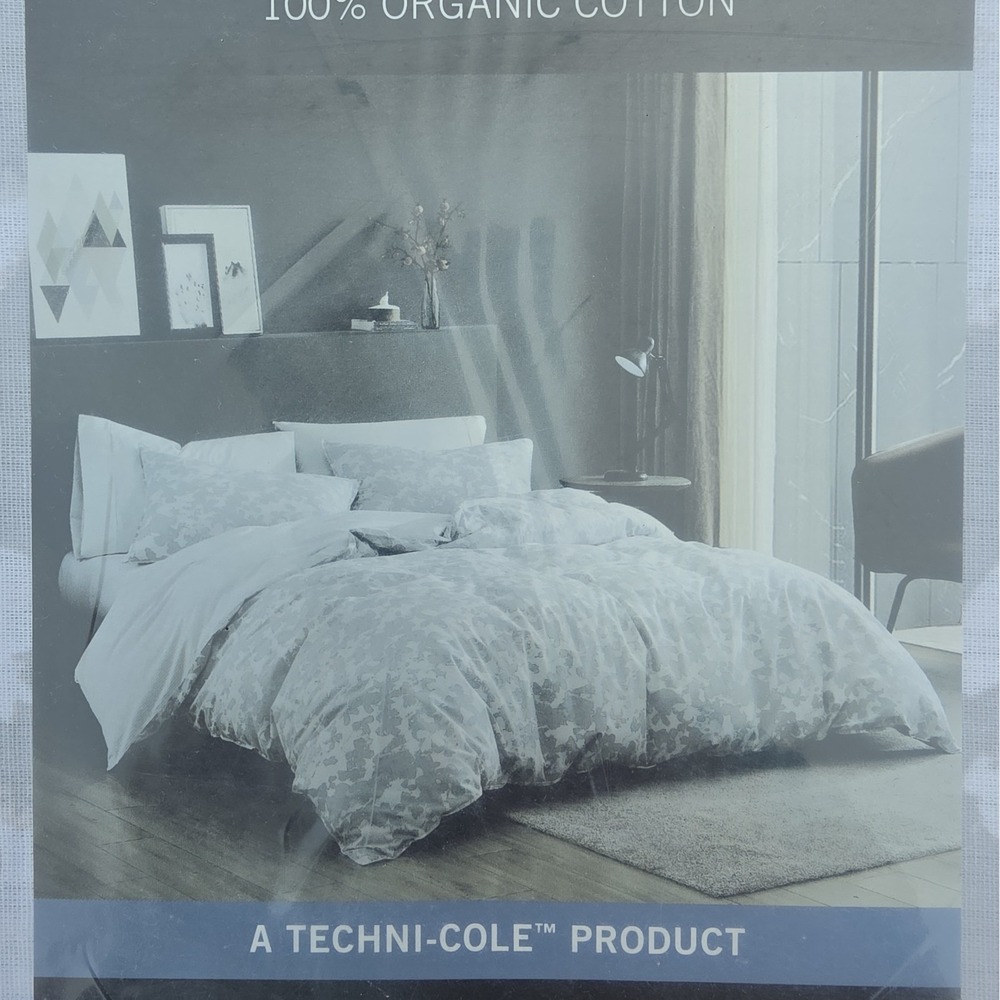 Kenneth Cole Organic Cotton Full/Queen Duvet Set Gray/White 100% Organic Cotton